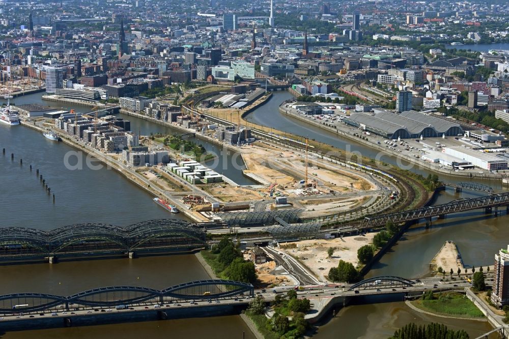 Aerial photograph Hamburg - Construction site for new high-rise building complex Elbtower on Zweibrueckenstrasse between Oberhafenkanal and Norderelbe in the district HafenCity in Hamburg, Germany