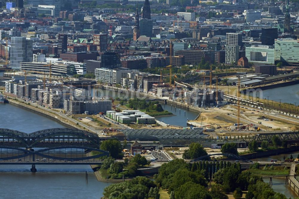 Aerial image Hamburg - Construction site for new high-rise building complex Elbtower on Zweibrueckenstrasse between Oberhafenkanal and Norderelbe in the district HafenCity in Hamburg, Germany
