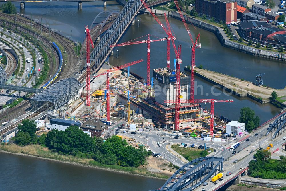 Aerial image Hamburg - Construction site for new high-rise building complex Elbtower on Zweibrueckenstrasse between Oberhafenkanal and Norderelbe in the district HafenCity in Hamburg, Germany