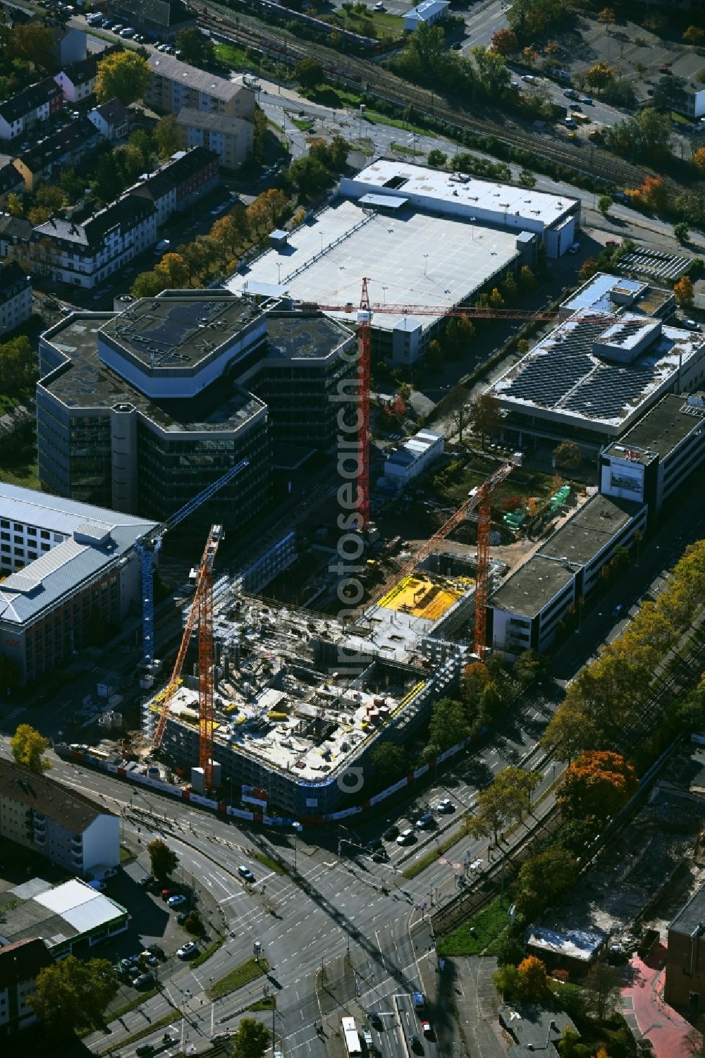 Aerial image Mannheim - Construction site for new high-rise building complex Rollbuehlstrasse corner Kallstadter Strasse in the district Kaefertal in Mannheim in the state Baden-Wuerttemberg, Germany