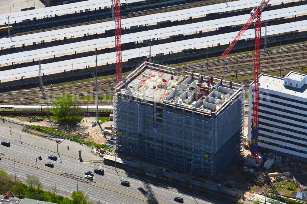 Aerial image Berlin - Construction site for new high-rise building complex Q218 on Frankfurter Allee in the district Lichtenberg in Berlin, Germany