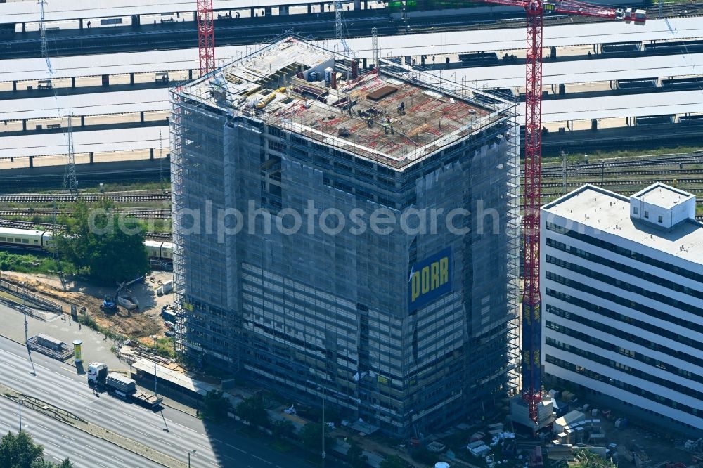Aerial image Berlin - Construction site for new high-rise building complex Q218 on Frankfurter Allee in the district Lichtenberg in Berlin, Germany