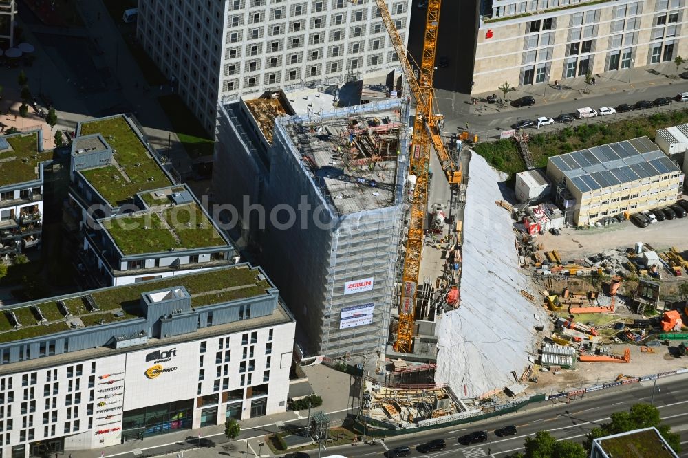 Stuttgart from above - Construction site for new high-rise building complex TURM AM MAILAeNDER PLATZ (TMP) in the district Europaviertel in Stuttgart in the state Baden-Wuerttemberg, Germany