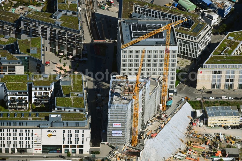 Stuttgart from the bird's eye view: Construction site for new high-rise building complex TURM AM MAILAeNDER PLATZ (TMP) in the district Europaviertel in Stuttgart in the state Baden-Wuerttemberg, Germany