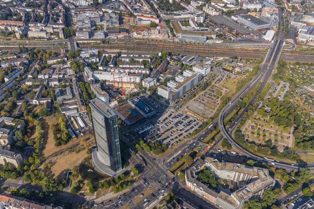 Düsseldorf from above - Construction site for new high-rise building complex of UpperNord Tower on Mercedesstrasse in the district Duesseltal in Duesseldorf in the state North Rhine-Westphalia, Germany