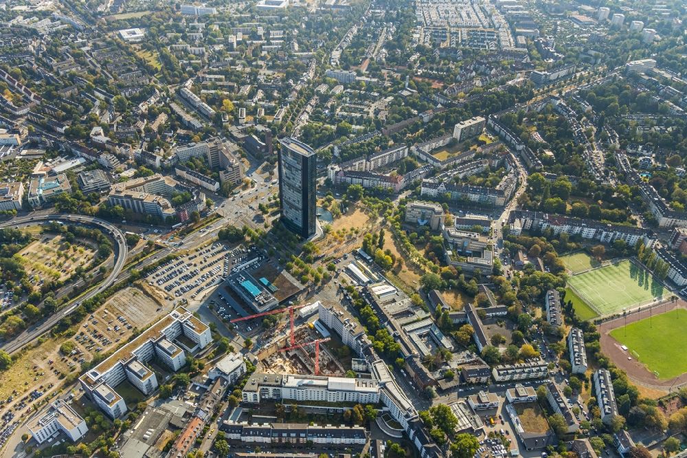 Aerial image Düsseldorf - Construction site for new high-rise building complex of UpperNord Tower on Mercedesstrasse in the district Duesseltal in Duesseldorf in the state North Rhine-Westphalia, Germany