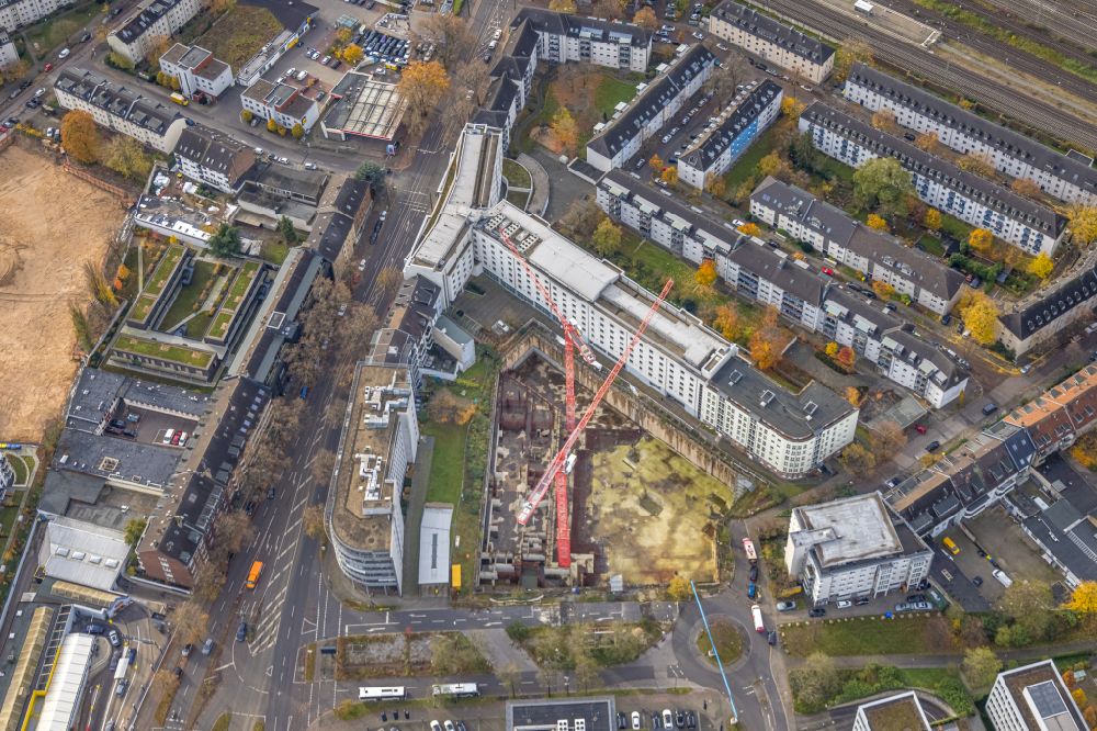 Aerial image Düsseldorf - Construction site for new high-rise building complex of UpperNord Tower on Mercedesstrasse in the district Duesseltal in Duesseldorf at Ruhrgebiet in the state North Rhine-Westphalia, Germany