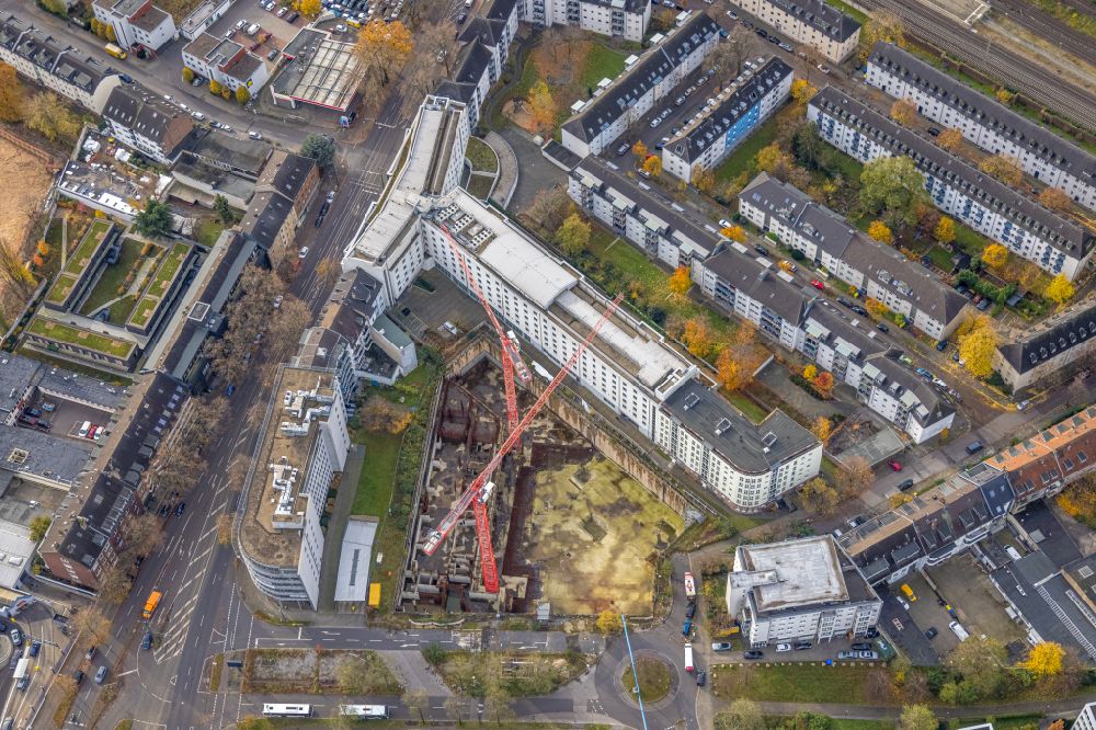 Aerial photograph Düsseldorf - Construction site for new high-rise building complex of UpperNord Tower on Mercedesstrasse in the district Duesseltal in Duesseldorf at Ruhrgebiet in the state North Rhine-Westphalia, Germany