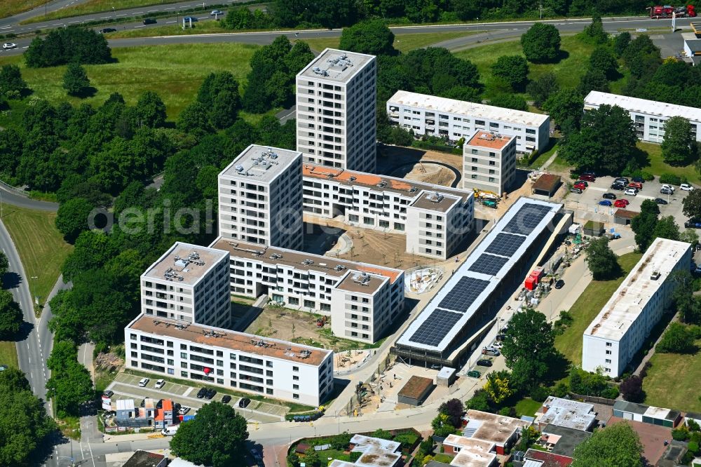 Aerial photograph Wolfsburg - Construction site for new high-rise building complex Wohnanlage Kurt 2.0 on Kurt - Schumacher - Ring in the district Detmerode in Wolfsburg in the state Lower Saxony, Germany