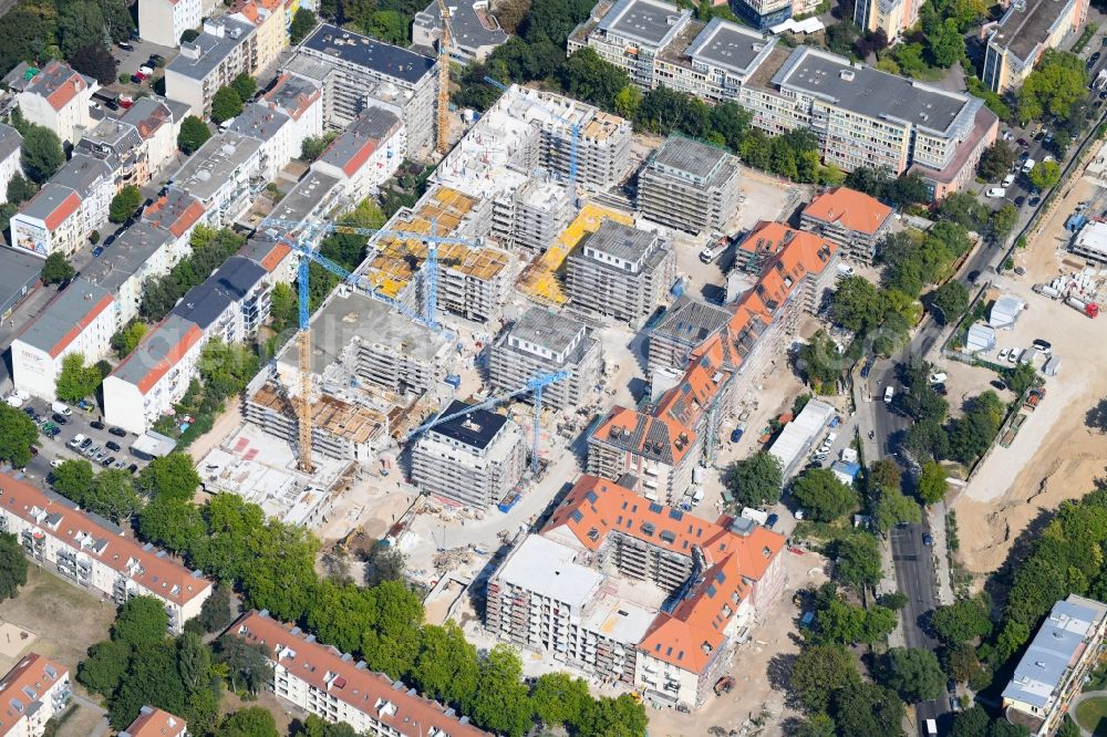 Berlin from above - Construction site for new high-rise building complex am Wohnpark St. Marien in the district Neukoelln in Berlin, Germany