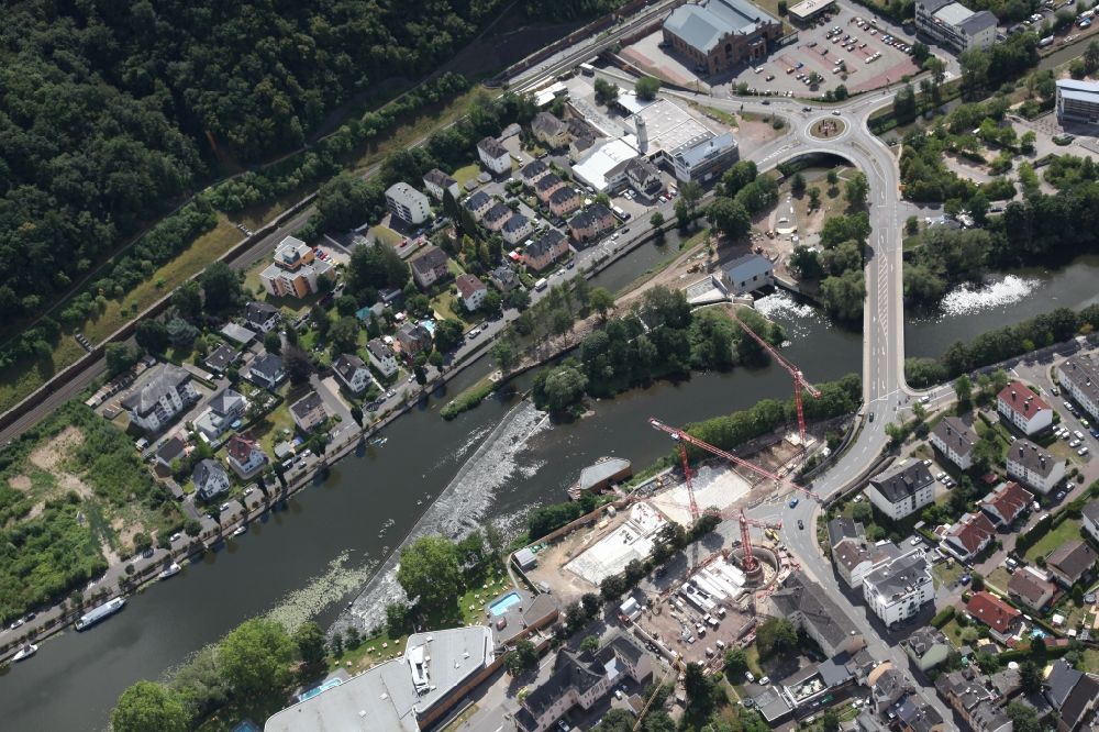 Aerial image Bad Ems - New construction site the hotel complex Emser Thermenhotel in Bad Ems in the state Rhineland-Palatinate, Germany