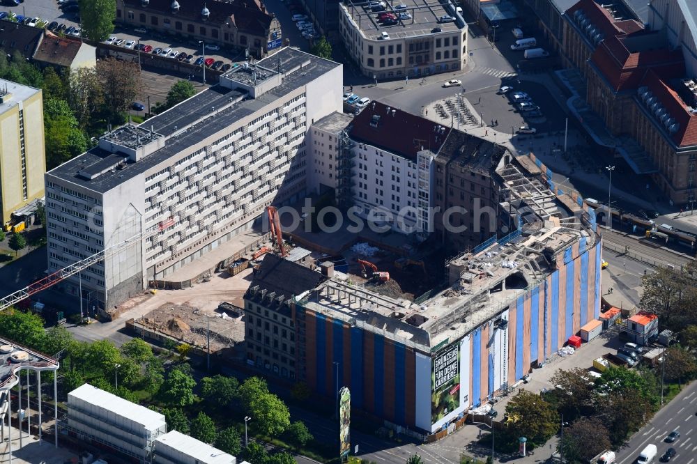 Aerial image Leipzig - New construction site the hotel complex Grand Hotel Astoria on Kurt-Schumacher-Strasse - Willy-Brandt-Platz in Leipzig in the state Saxony, Germany