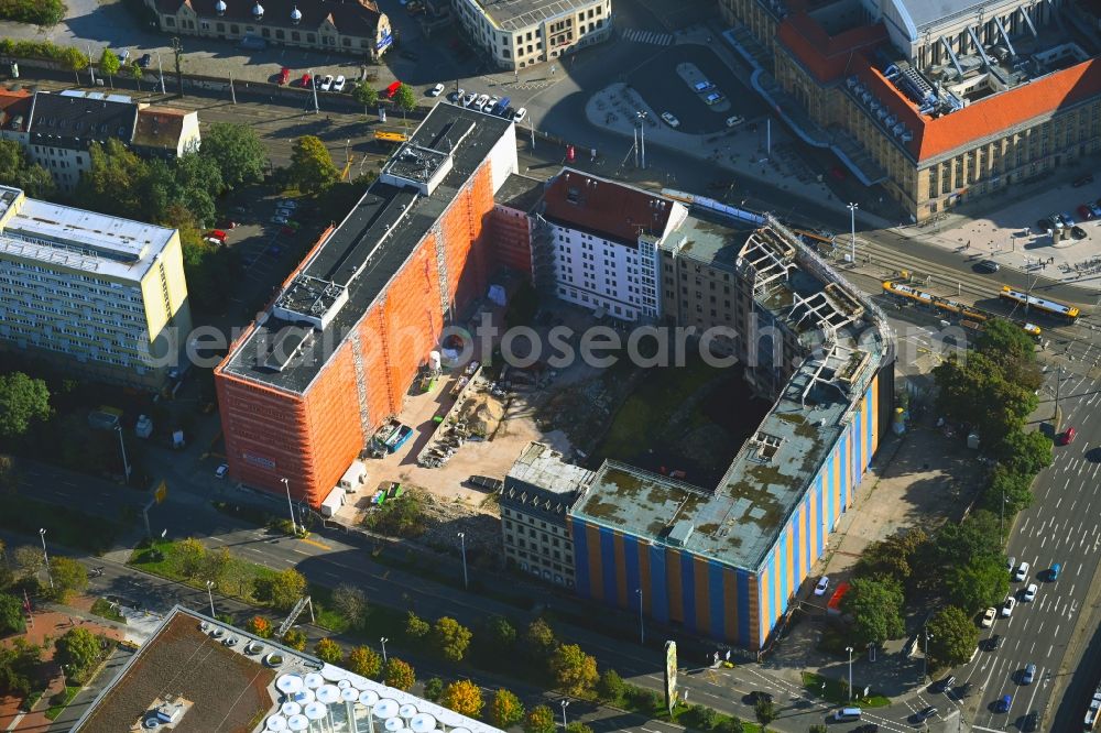 Aerial photograph Leipzig - New construction site the hotel complex Grand Hotel Astoria on Kurt-Schumacher-Strasse - Willy-Brandt-Platz in Leipzig in the state Saxony, Germany