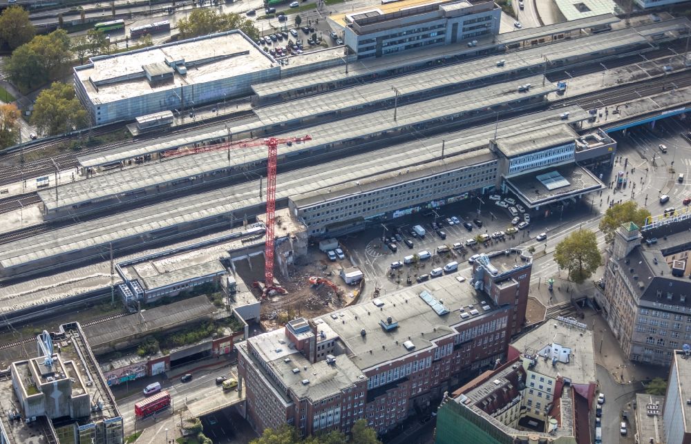 Aerial image Essen - New construction site the hotel complex on Central Station in Essen in the state North Rhine-Westphalia, Germany