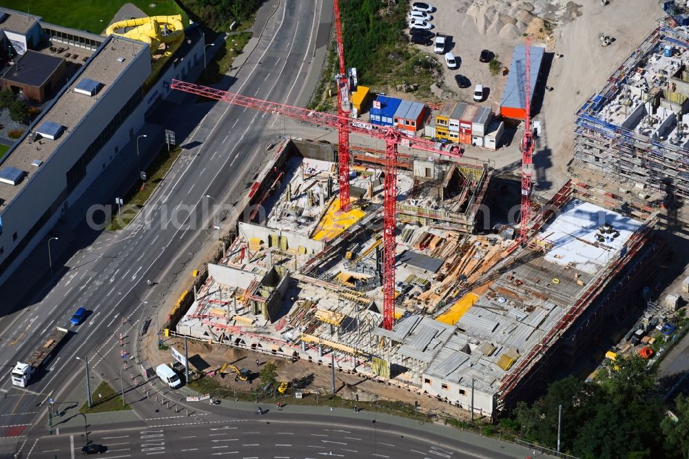 Aerial photograph Potsdam - New construction site the hotel complex Havel Quartier Potsdam in Potsdam in the state Brandenburg, Germany