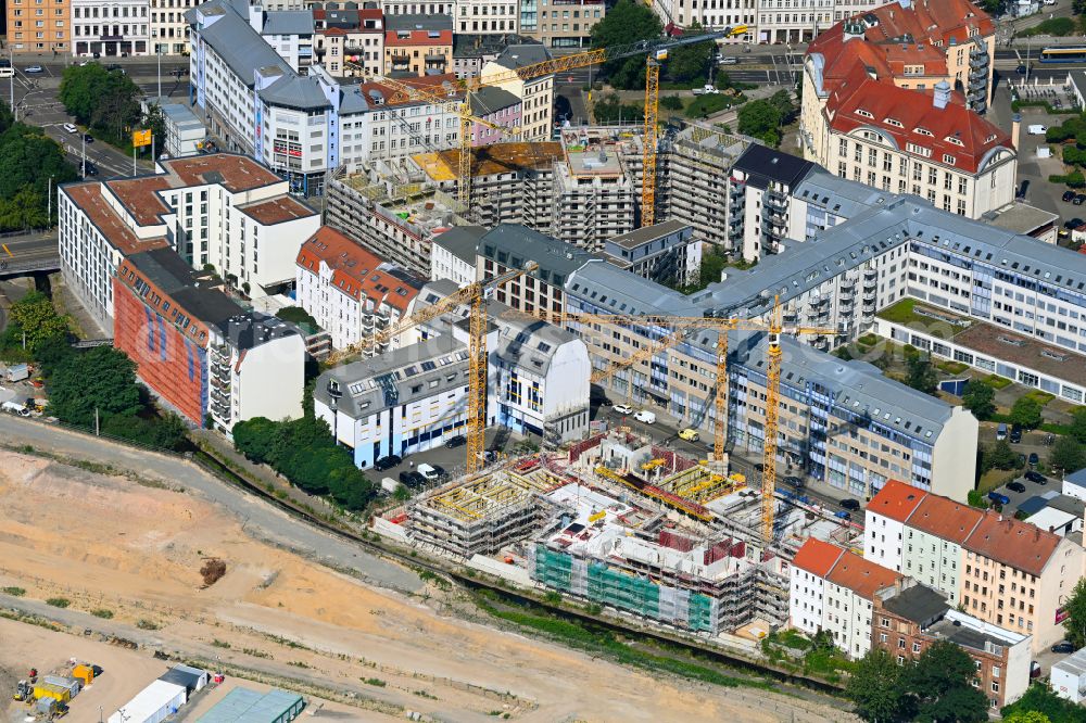 Leipzig from the bird's eye view: New construction site the hotel complex Hotel and Co-Living on street Berliner Strasse in Leipzig in the state Saxony, Germany