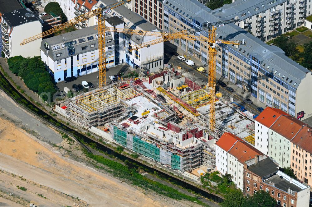 Aerial image Leipzig - New construction site the hotel complex Hotel and Co-Living on street Berliner Strasse in Leipzig in the state Saxony, Germany