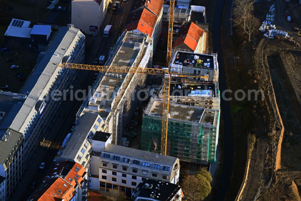 Leipzig from above - New construction site the hotel complex Hotel and Co-Living on street Berliner Strasse in Leipzig in the state Saxony, Germany
