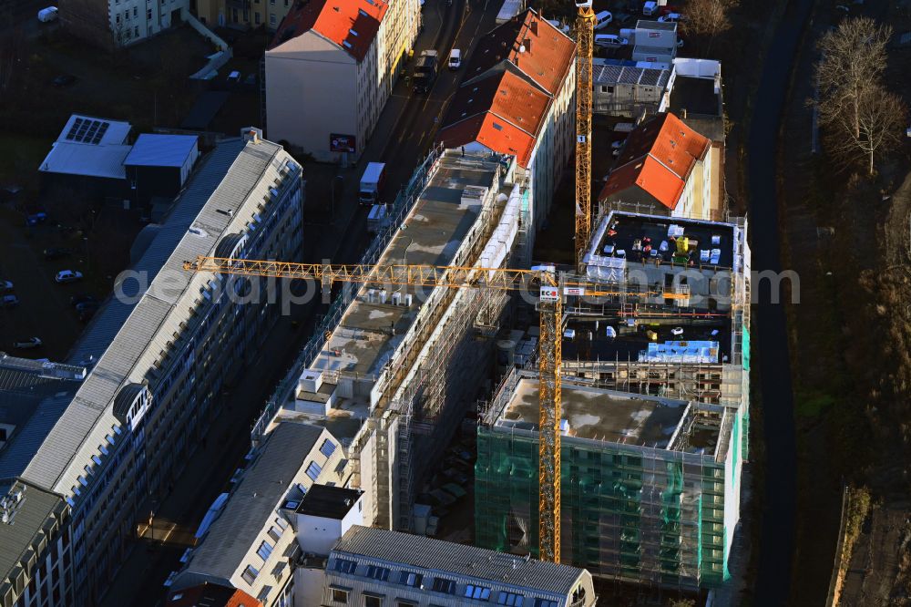Leipzig from the bird's eye view: New construction site the hotel complex Hotel and Co-Living on street Berliner Strasse in Leipzig in the state Saxony, Germany