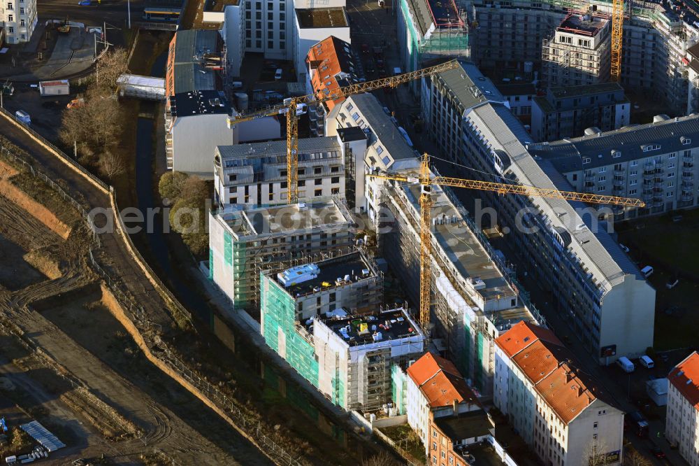 Leipzig from above - New construction site the hotel complex Hotel and Co-Living on street Berliner Strasse in Leipzig in the state Saxony, Germany