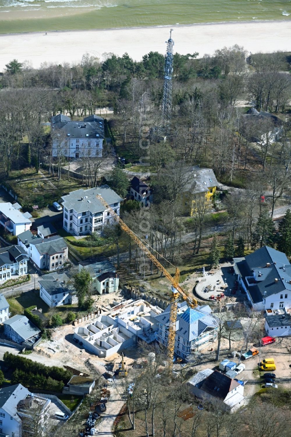 Heringsdorf from above - New construction site the hotel complex Hotel & Restaurant Weisses Schloss in Heringsdorf on the island of Usedom in the state Mecklenburg - Western Pomerania, Germany
