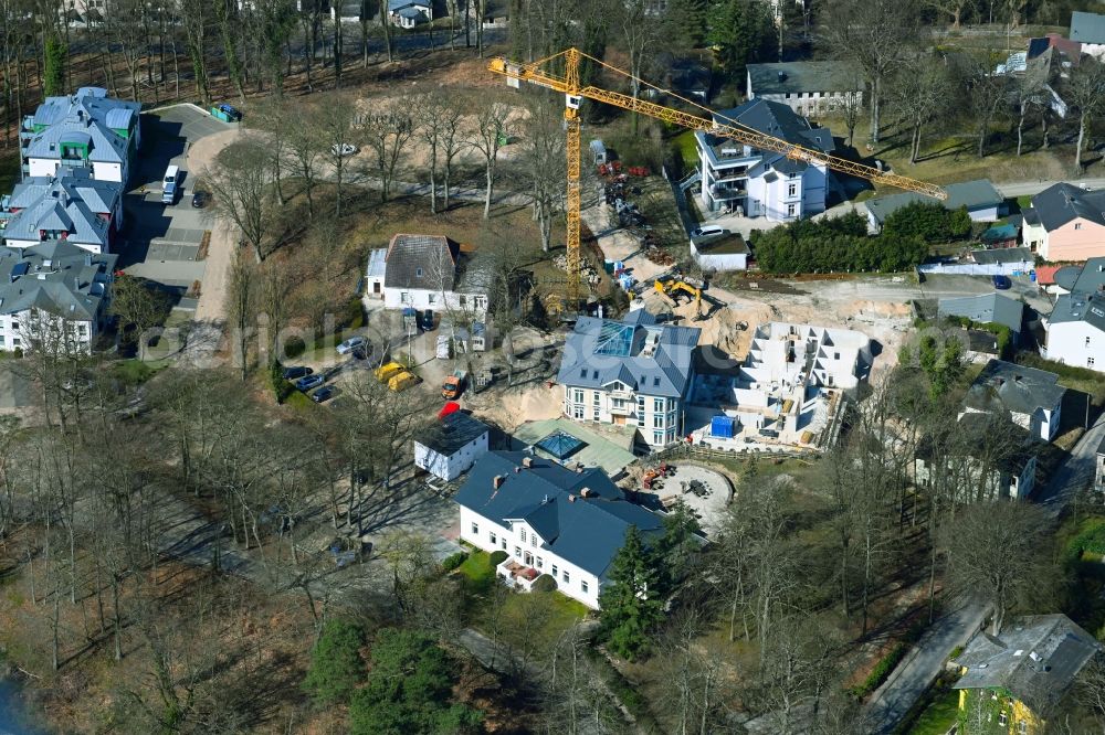 Heringsdorf from the bird's eye view: New construction site the hotel complex Hotel & Restaurant Weisses Schloss in Heringsdorf on the island of Usedom in the state Mecklenburg - Western Pomerania, Germany