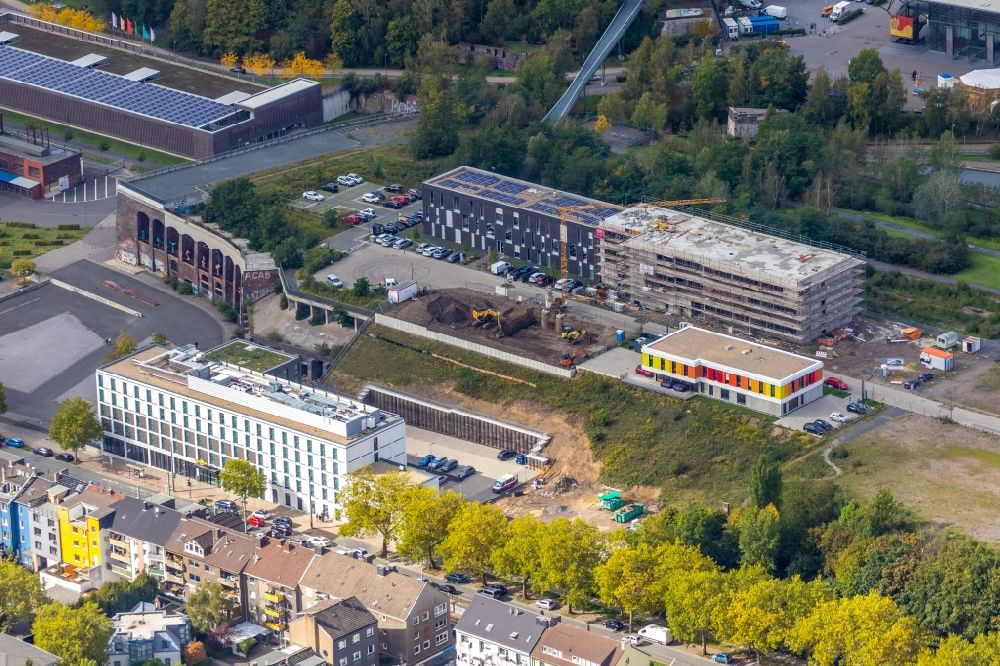 Aerial image Bochum - New construction site the hotel complex on Jahrhunderthalle Westpark on Alleestrasse in the district Stahlhausen in Bochum in the state North Rhine-Westphalia, Germany