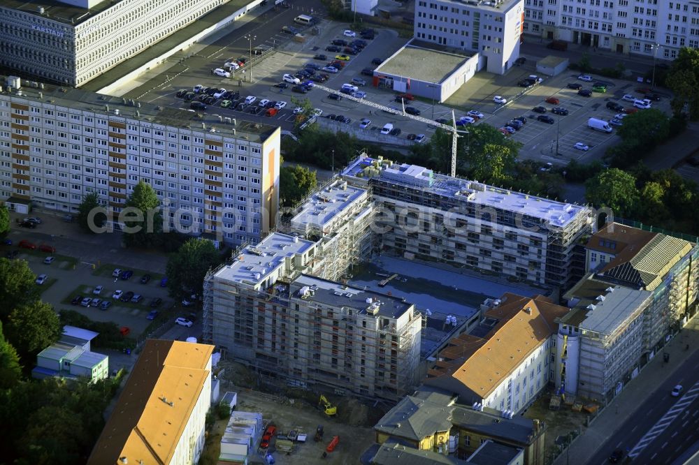Magdeburg from the bird's eye view: New construction site the hotel complex Julius-Bremer-Strasse - Max-Otten-Strasse - Otto-von-Guericke-Strasse in Magdeburg in the state Saxony-Anhalt, Germany