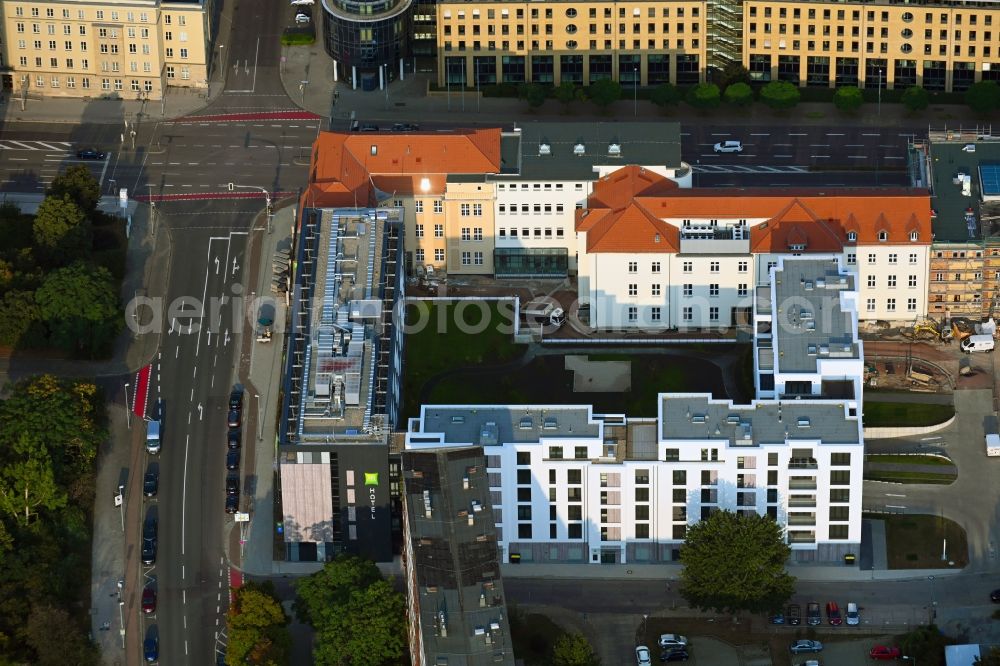 Aerial photograph Magdeburg - New construction site the hotel complex Julius-Bremer-Strasse - Max-Otten-Strasse - Otto-von-Guericke-Strasse in Magdeburg in the state Saxony-Anhalt, Germany