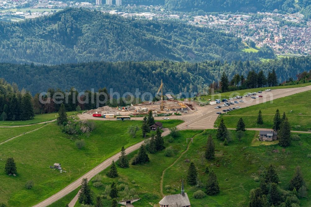 Sankt Peter from the bird's eye view: New construction site the hotel complex Kandelhotel on Berg Kandel in Sankt Peter in the state Baden-Wuerttemberg, Germany