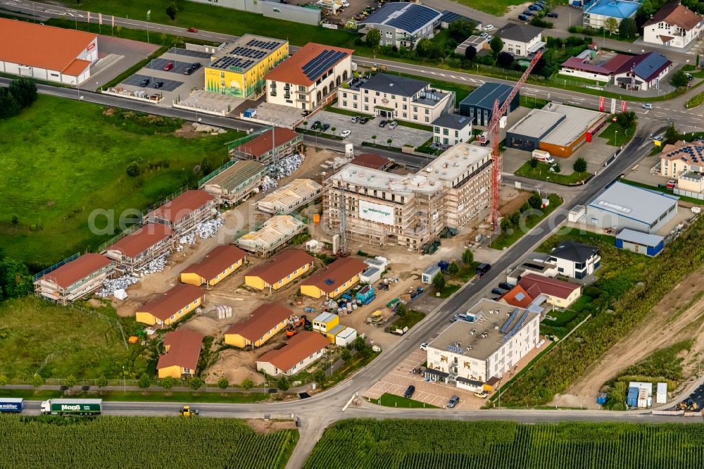 Ringsheim from above - New construction site the hotel complex on Mahlberger Strasse in Ringsheim in the state Baden-Wuerttemberg, Germany