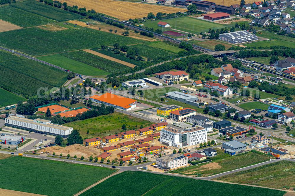 Ringsheim from above - New construction site the hotel complex on Mahlberger Strasse in Ringsheim in the state Baden-Wuerttemberg, Germany