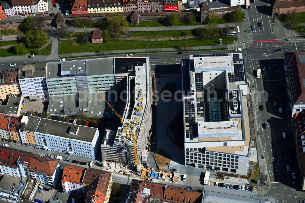 Nürnberg from the bird's eye view: New construction site the hotel complex Am Frauentor in the district Tafelhof in Nuremberg in the state Bavaria, Germany