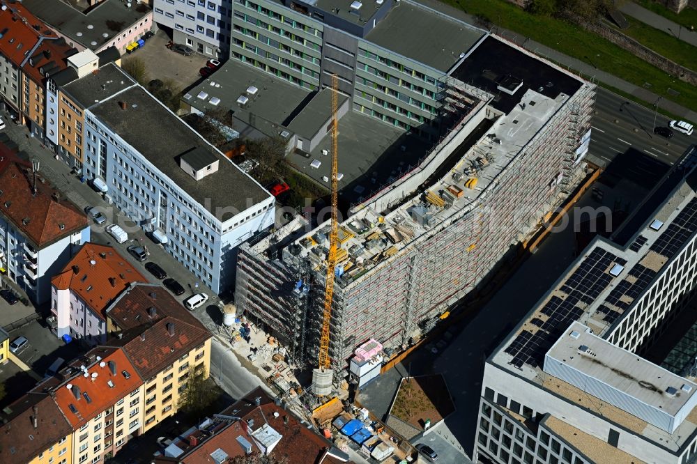 Nürnberg from above - New construction site the hotel complex Am Frauentor in the district Tafelhof in Nuremberg in the state Bavaria, Germany