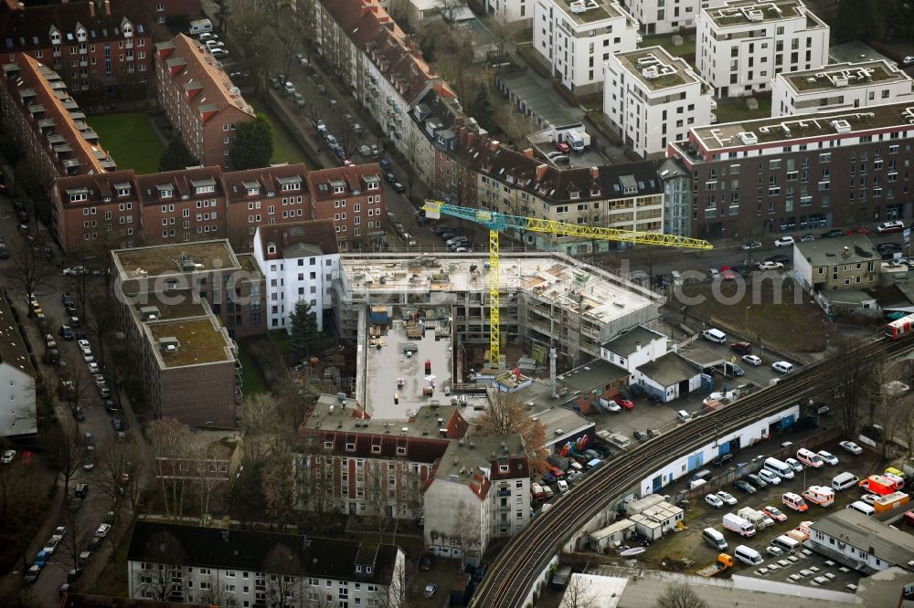 Aerial photograph Hamburg - New construction site the hotel complex Marschnerstrasse corner Holsteinischer Kamp in the district Barmbek-Sued in Hamburg, Germany