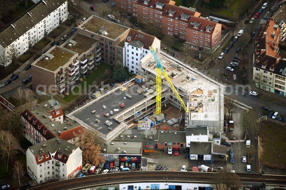 Aerial image Hamburg - New construction site the hotel complex Marschnerstrasse corner Holsteinischer Kamp in the district Barmbek-Sued in Hamburg, Germany
