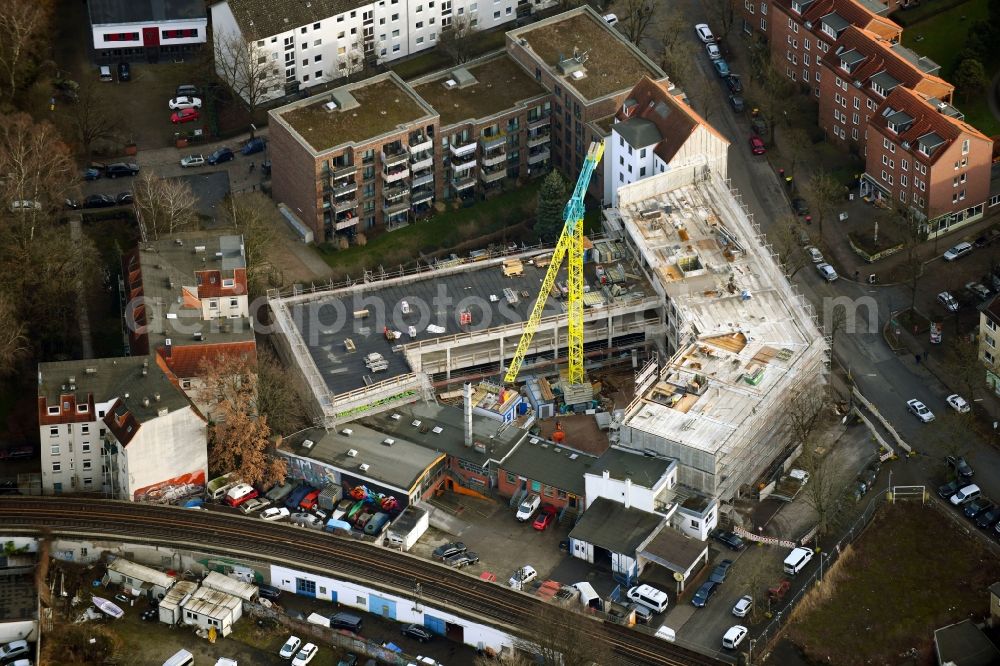 Aerial photograph Hamburg - New construction site the hotel complex Marschnerstrasse corner Holsteinischer Kamp in the district Barmbek-Sued in Hamburg, Germany