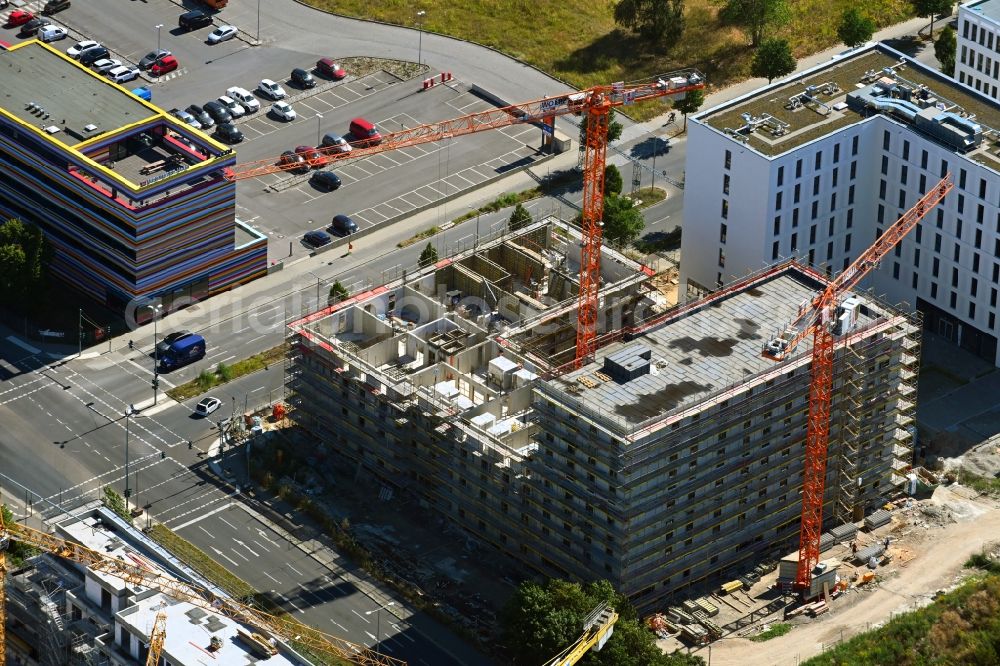 Berlin from the bird's eye view: New construction site the hotel complex Alexander-Meissner-Strasse corner Am Seegraben in the district Bohnsdorf in Berlin, Germany