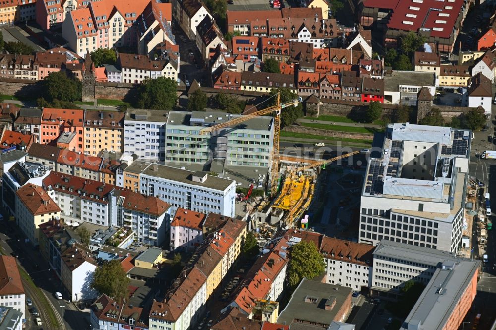 Nürnberg from above - New construction site the hotel complex Am Frauentor in the district Tafelhof in Nuremberg in the state Bavaria, Germany