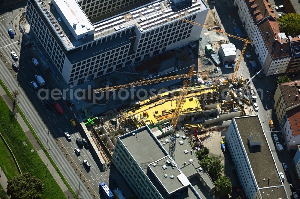 Aerial image Nürnberg - New construction site the hotel complex Am Frauentor in the district Tafelhof in Nuremberg in the state Bavaria, Germany