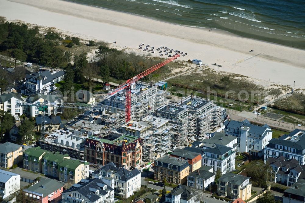 Seebad Ahlbeck from above - New construction site the hotel complex between Goethestrasse - Rathenaustrasse - Duenenstrasse in Seebad Ahlbeck in the state Mecklenburg - Western Pomerania, Germany