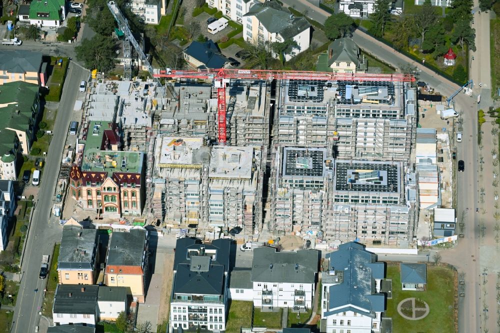 Seebad Ahlbeck from the bird's eye view: New construction site the hotel complex between Goethestrasse - Rathenaustrasse - Duenenstrasse in Seebad Ahlbeck in the state Mecklenburg - Western Pomerania, Germany