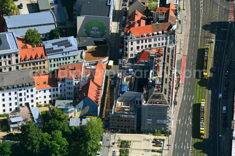 Dresden from above - New construction site the hotel complex prizeotel on street Weisseritzstrasse in the district Friedrichstadt in Dresden in the state Saxony, Germany