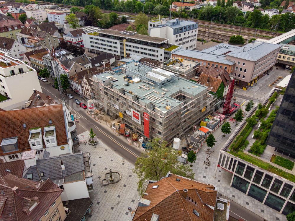 Göppingen from the bird's eye view: New construction site the hotel complex RiKu Cityhotel in Goeppingen in the state Baden-Wuerttemberg, Germany