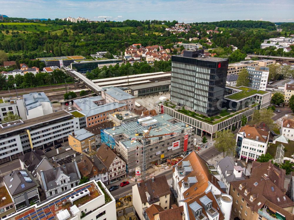 Göppingen from above - New construction site the hotel complex RiKu Cityhotel in Goeppingen in the state Baden-Wuerttemberg, Germany