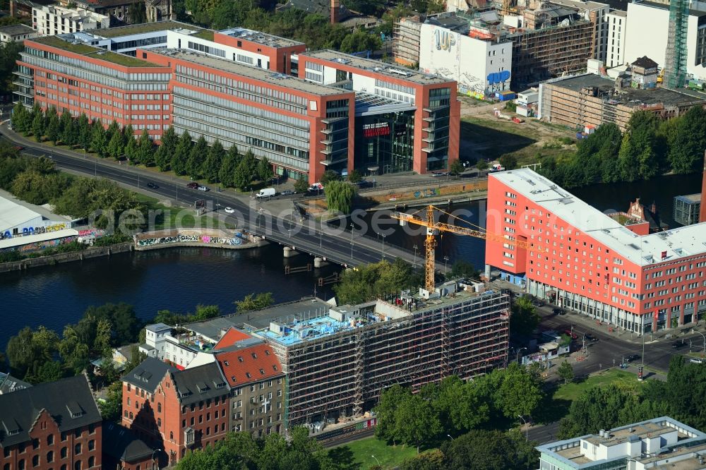 Berlin from above - New construction site the hotel complex Stralauer Platz - An of Schillingbruecke in the district Friedrichshain in Berlin, Germany