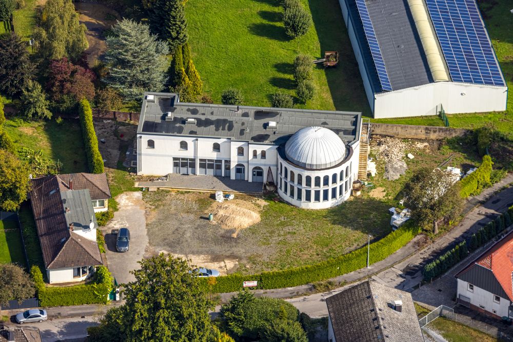 Menden (Sauerland) from the bird's eye view: Construction site of the Imam Mahdi Mosque in Menden (Sauerland) in the state North Rhine-Westphalia. Carrier of the mosque is the Ehlibeyt Nida Kulturgemeinde e.V