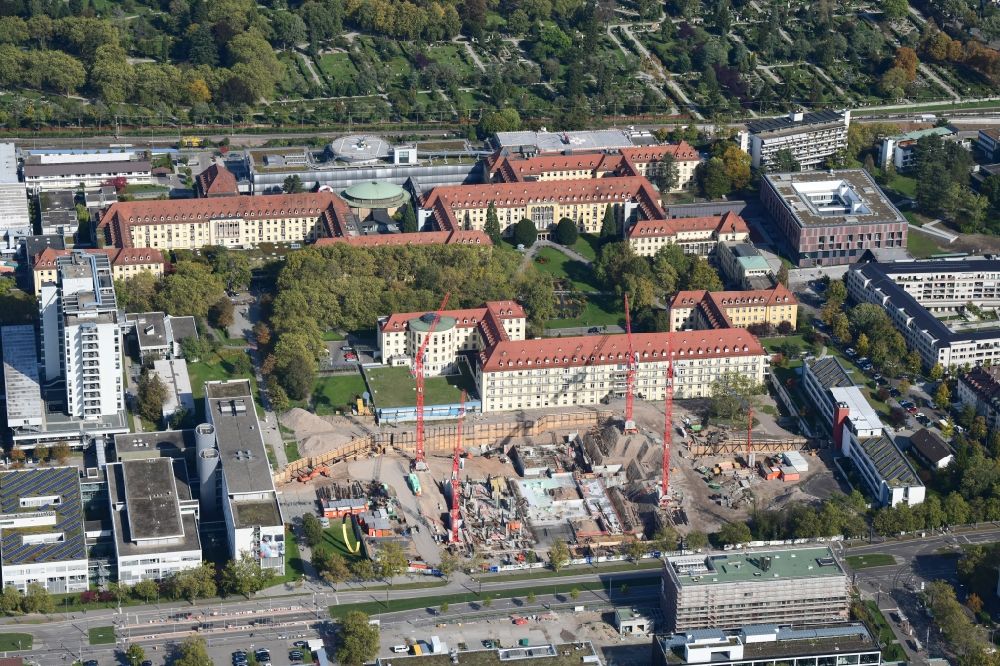 Freiburg im Breisgau from above - Construction works for the new and modern cildren`s clinic on the hospital grounds of the University Medical Center in Freiburg in Breisgau in the state Baden-Wurttemberg