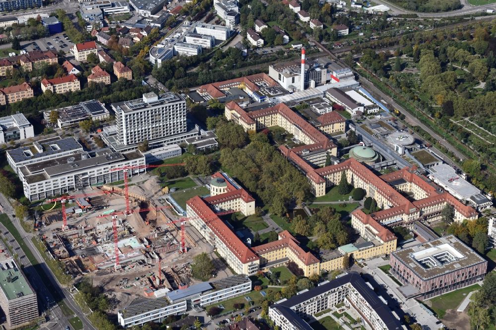 Aerial image Freiburg im Breisgau - Construction works for the new and modern cildren`s clinic on the hospital grounds of the University Medical Center in Freiburg in Breisgau in the state Baden-Wurttemberg