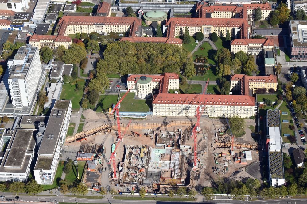 Aerial image Freiburg im Breisgau - Construction works for the new and modern cildren`s clinic on the hospital grounds of the University Medical Center in Freiburg in Breisgau in the state Baden-Wurttemberg